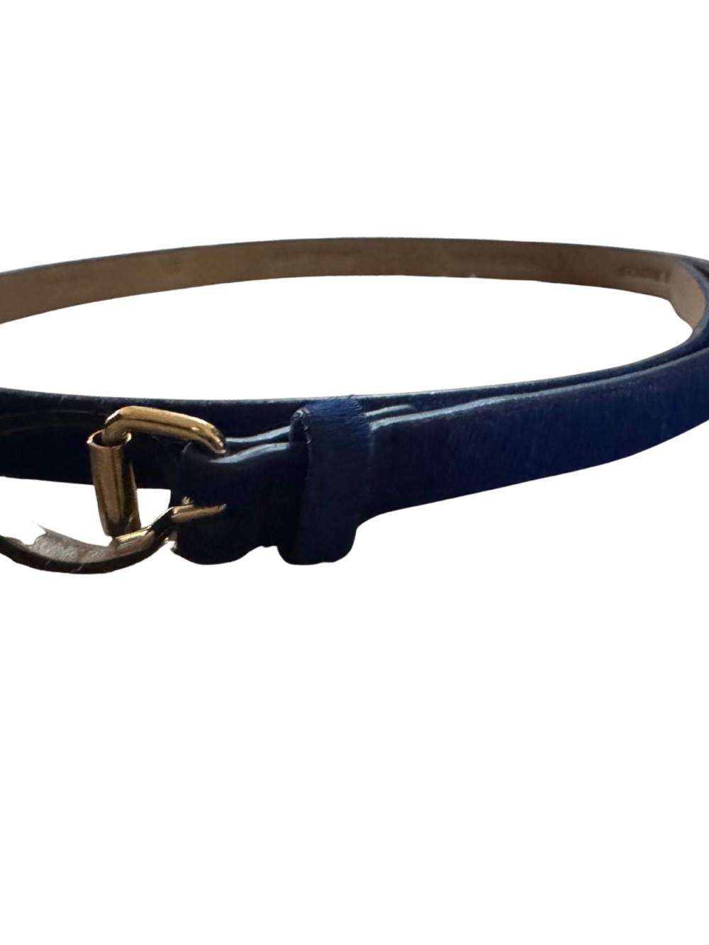 Ann Taylor Slim Navy Belt with Gold Buckle